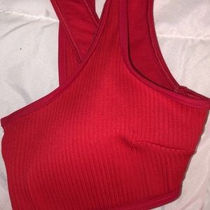 Red scoop neck top